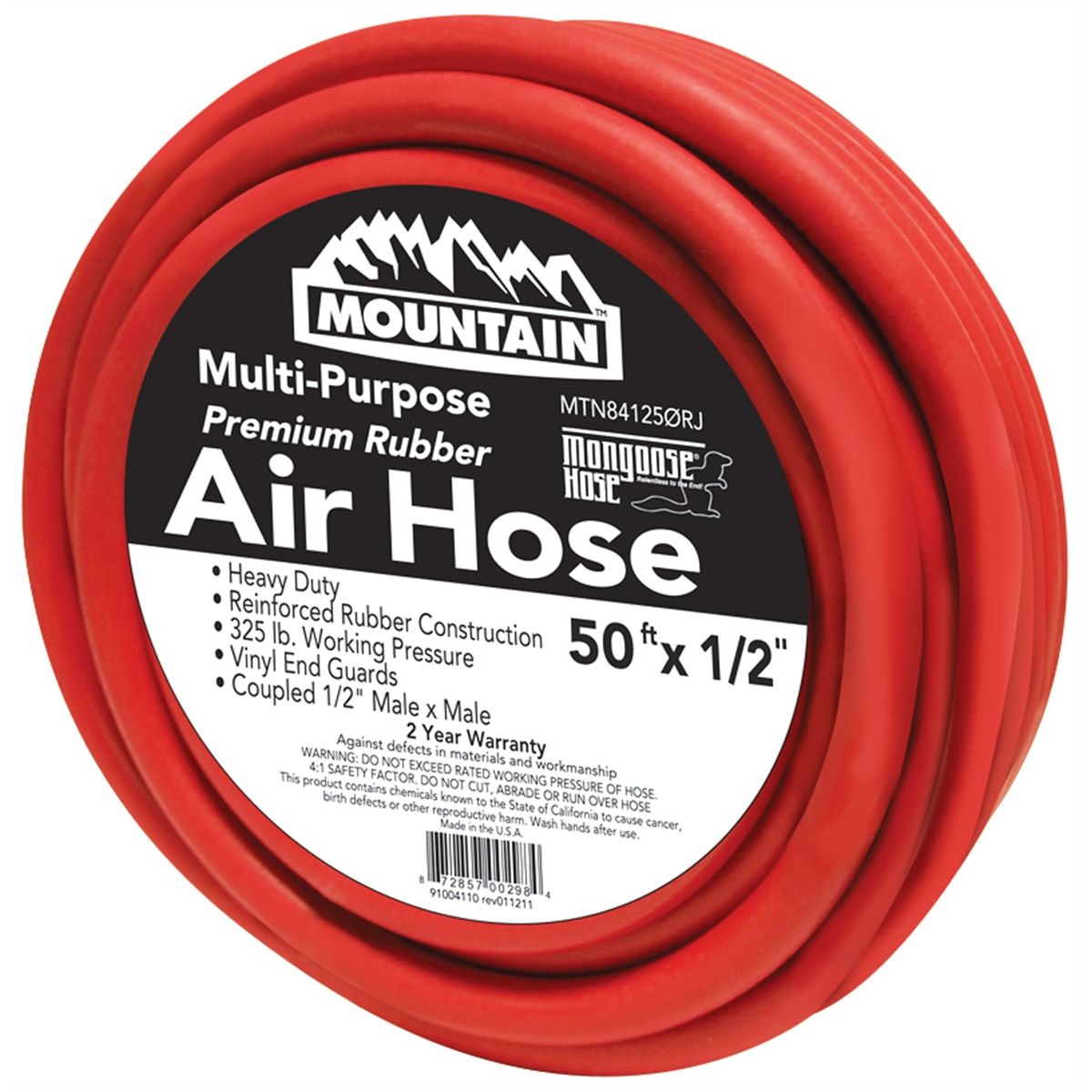 Rubber Air Hose 4 Spiral - 50 Ft x 1/2 In ID