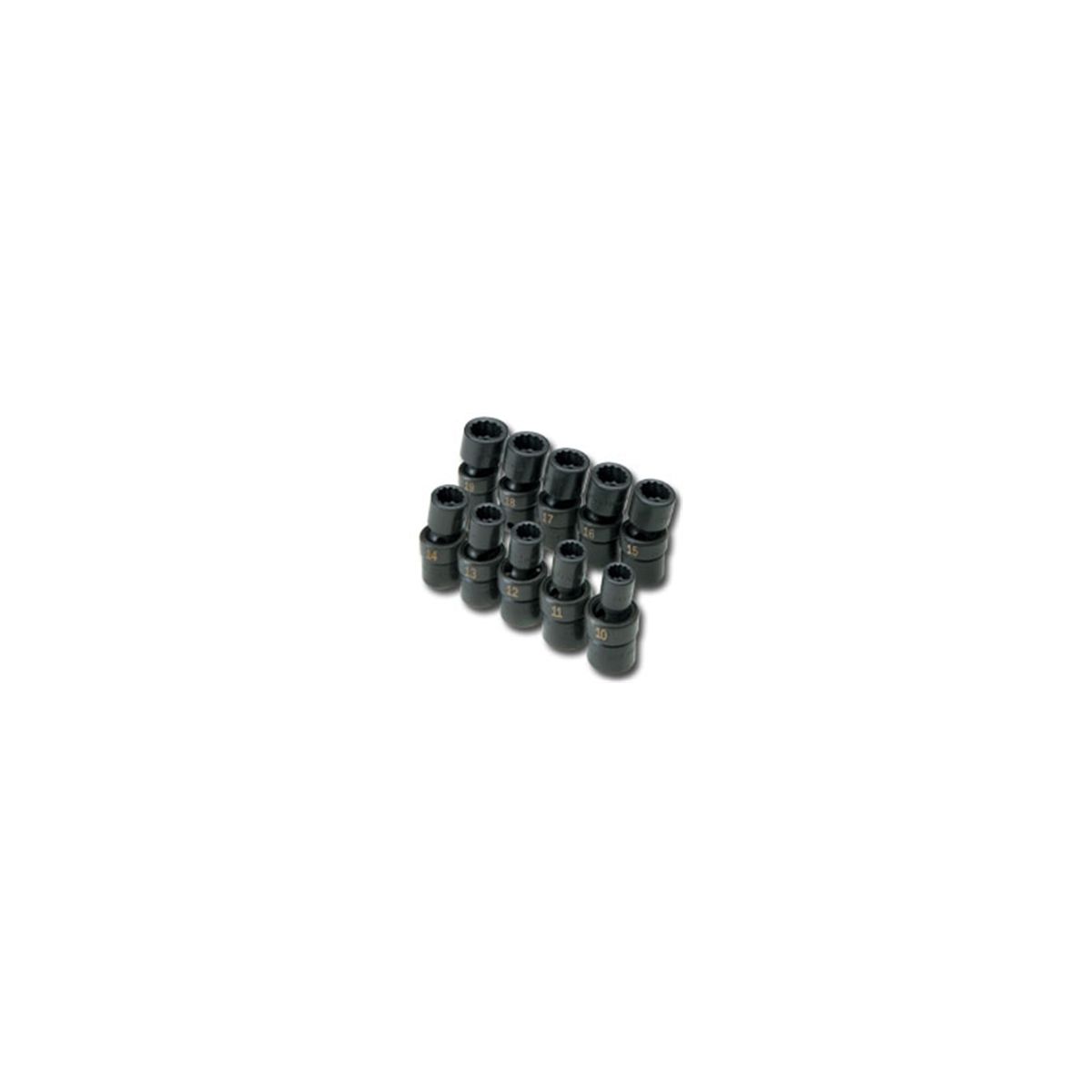 3/8 In Dr 12 Pt. Metric Swivel Impact Socket Set - 10-Pc