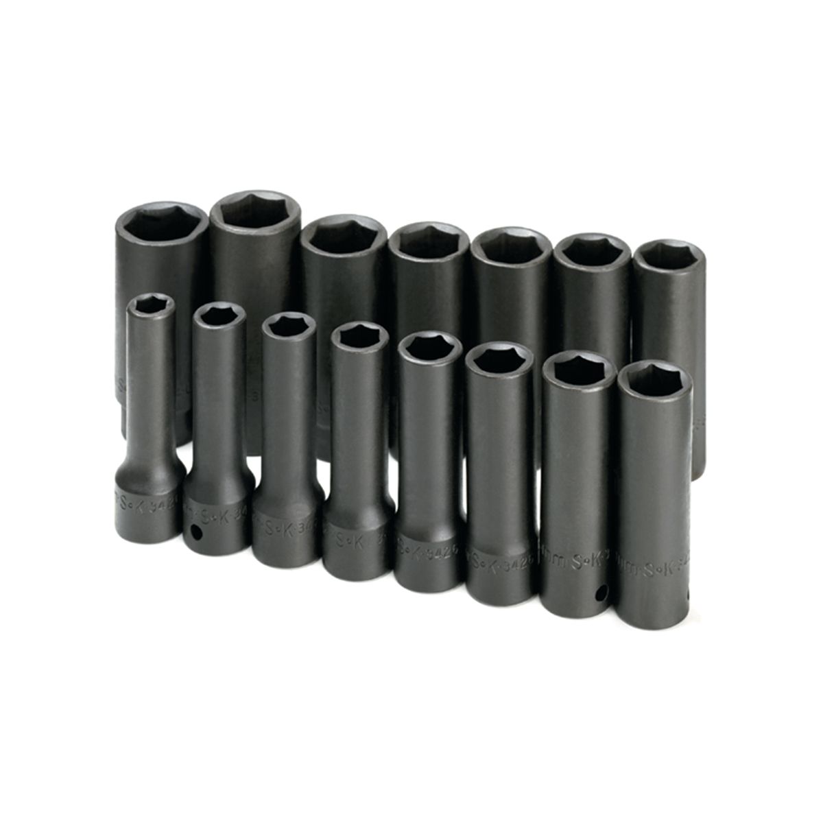 1/2 In Drive 6 Pt Deep Metric Impact Socket Set - 15 Piece