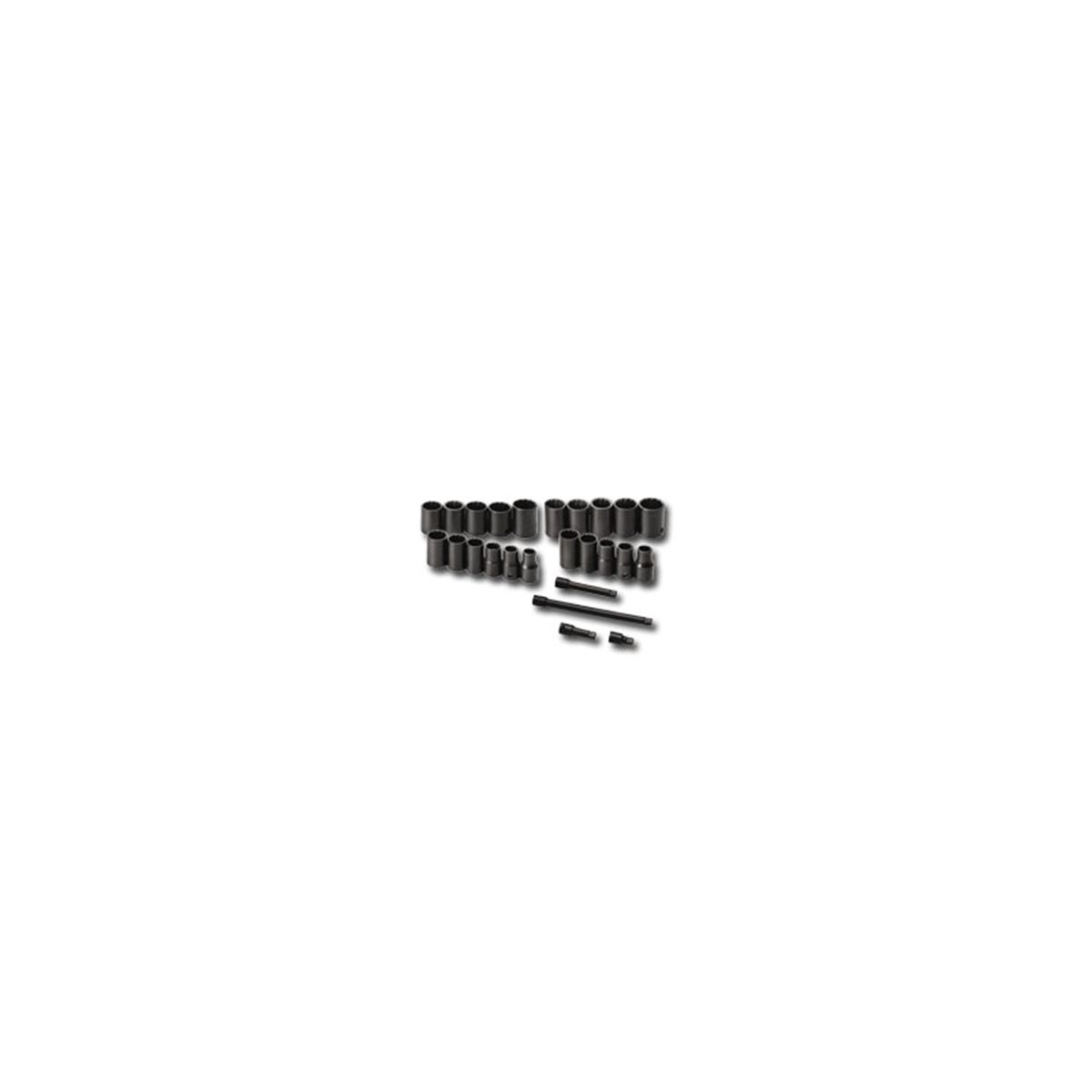 1/2 In Dr 12-Pt Metric / SAE Std Impact Socket Superset - 25-Pc