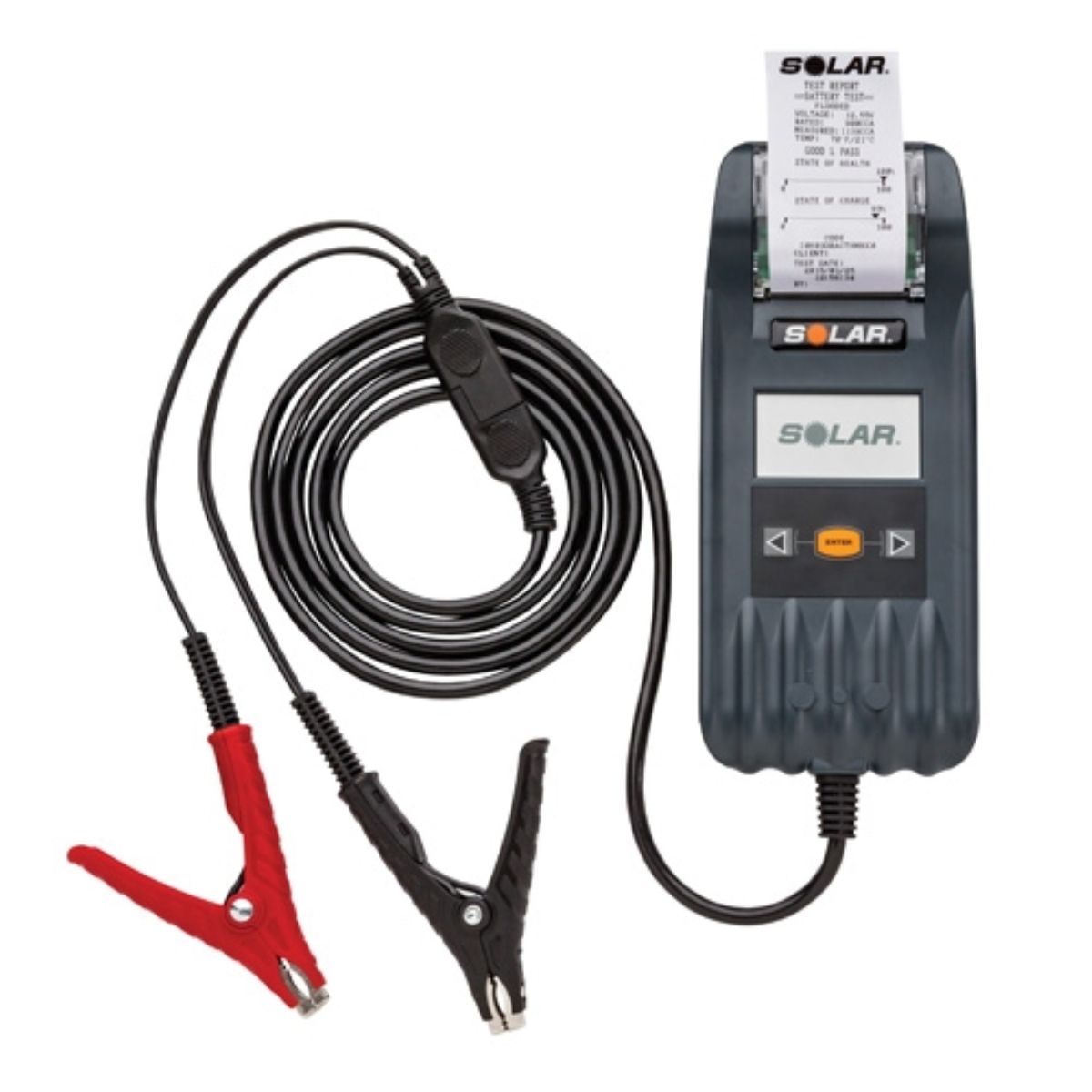 Battery tester with printer clearance