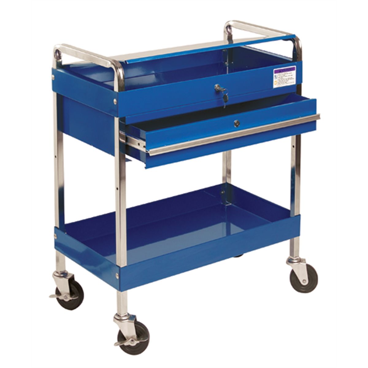 Service Cart w/ Locking Top & Drawer - Blue