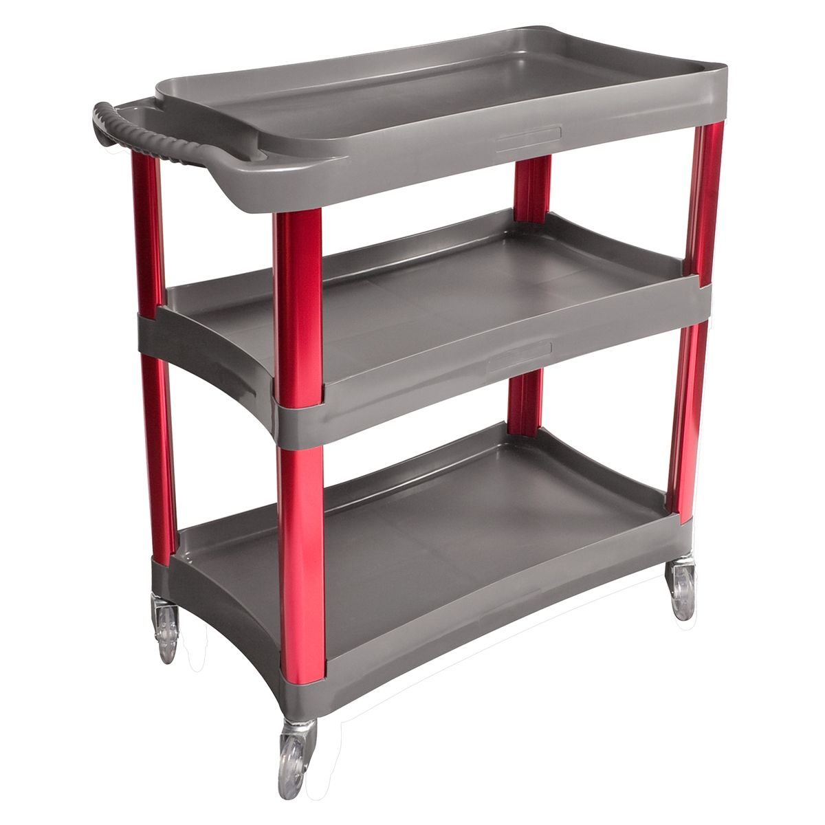 3 Shelf Plastic Service Cart w Aluminum Legs 500 Lb Capacity