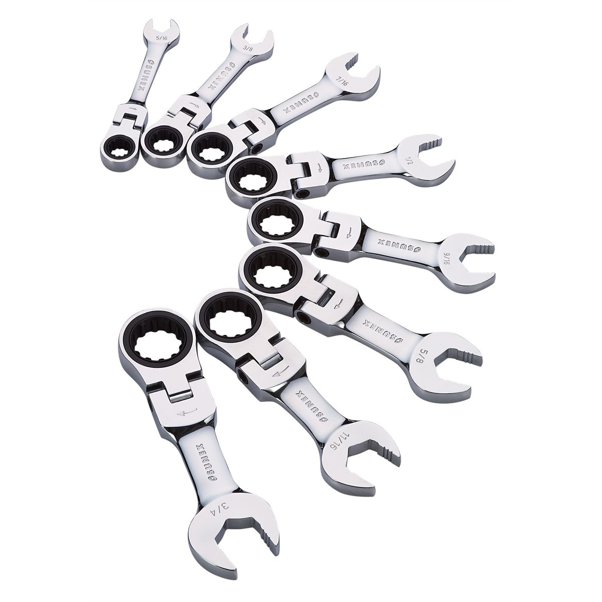 8pc Stubby Flex Head Ratcheting Wrench Set