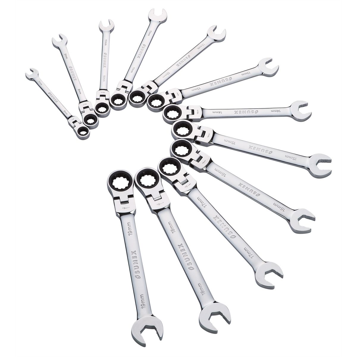 12pc Metric V-Grv Flex Head Combination Wrench Set