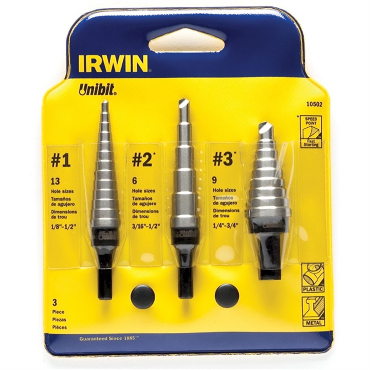 Irwin 10502 Unibit Step Drill Set - Includes HSS #1, 2, and 3 VG