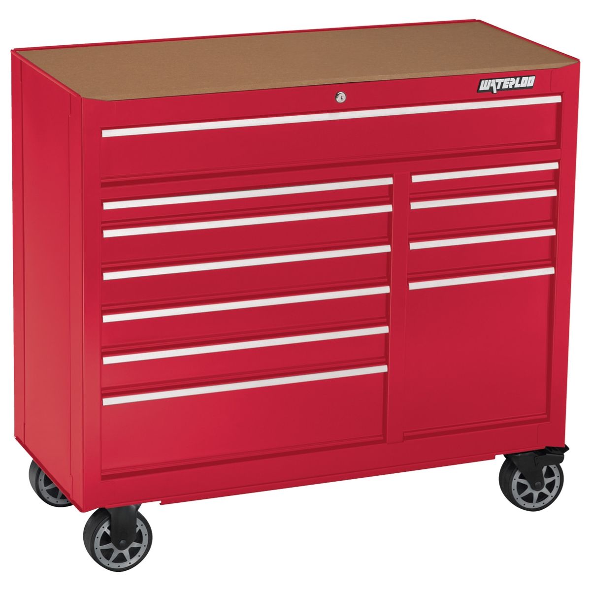 41 In. Red 11-Dwr Tool Cab w/Liners, Upgr Casters