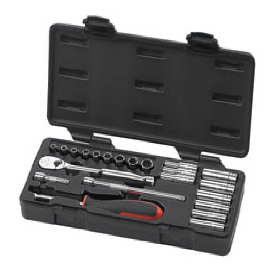 1/4 In Dr SAE 6, 12 Point Socket Set Shallow and Deep - 22-Pc