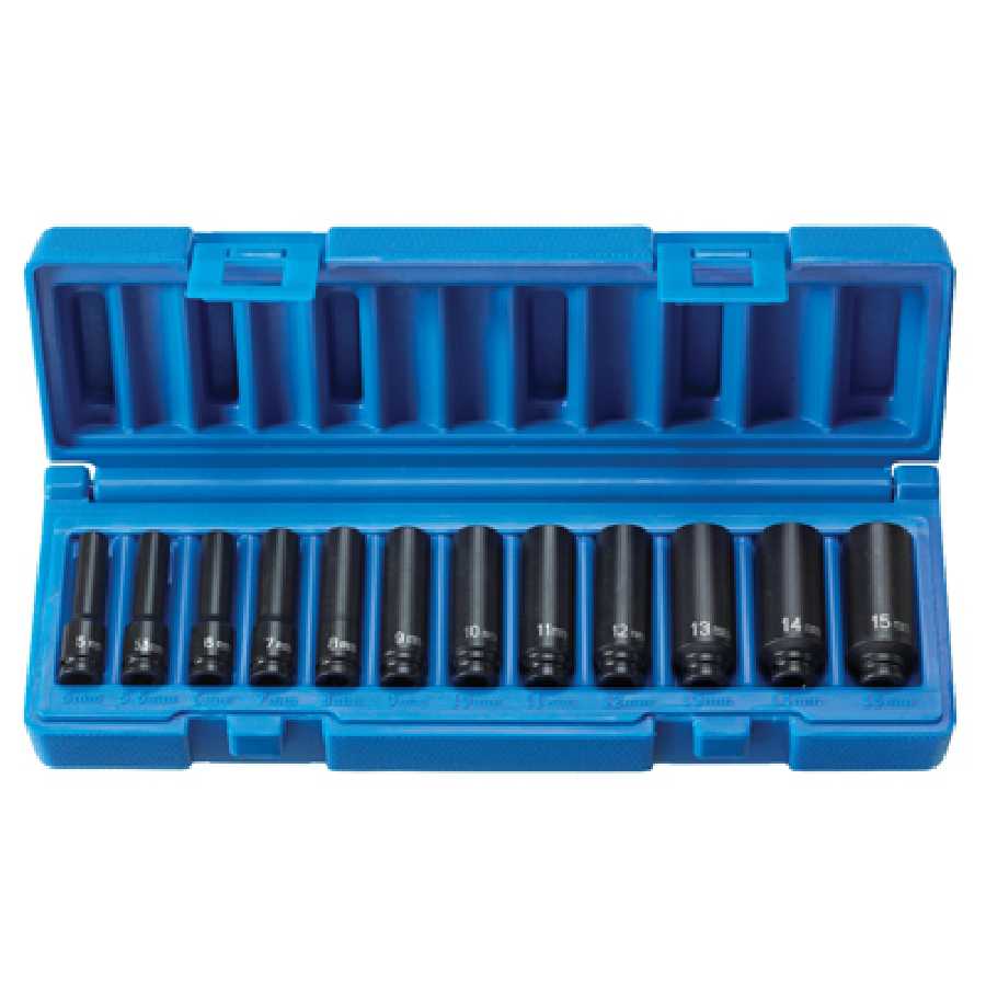 Grey Pneumatic 1/4" Deep Metric Magnetic Impact Socket Set 12pc
