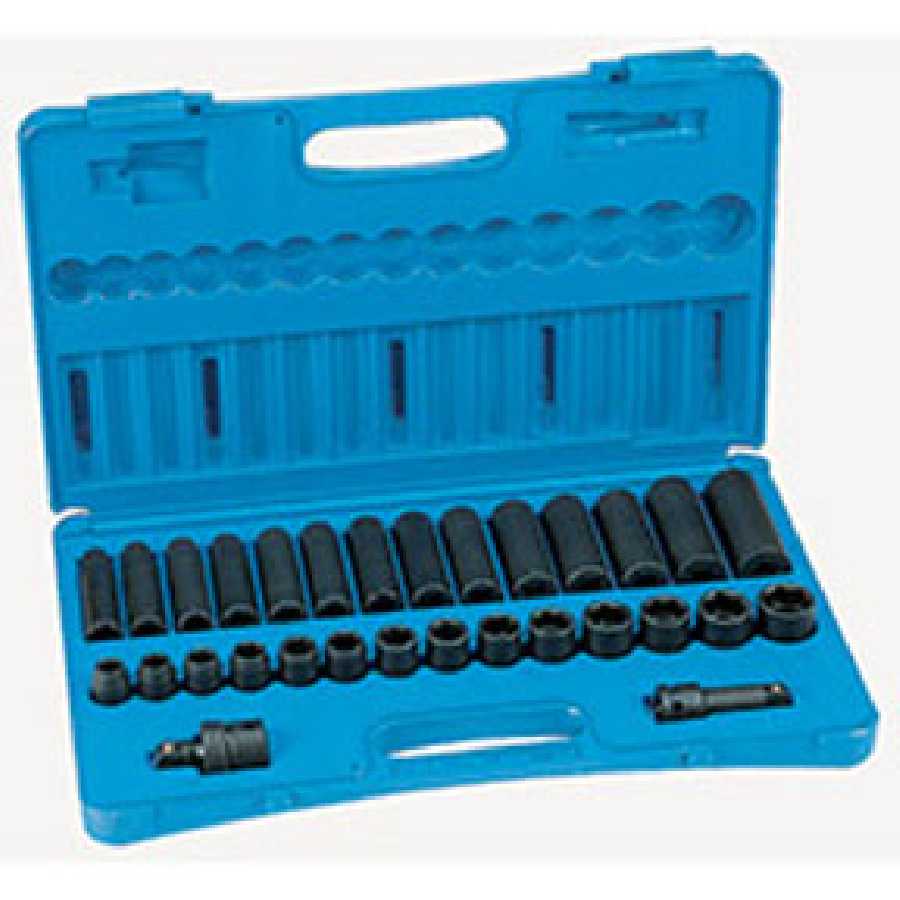 1/2 In 6 Pt Drive Standard & Deep Metric Impact Socket Set - 30-