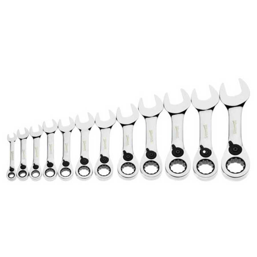 Metric Stubby Ratcheting Combination Wrench Set 12-Pc