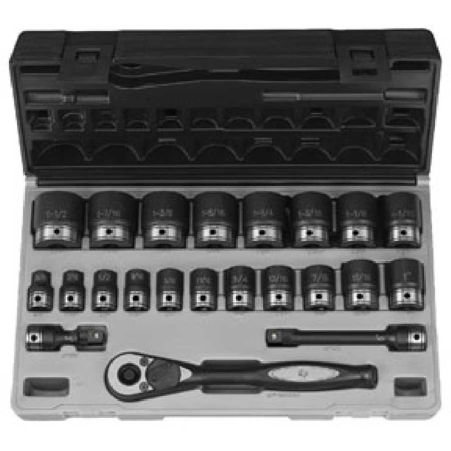 Grey Pneumatic 1/2" Drive 22-Pc Fractional Socket Set