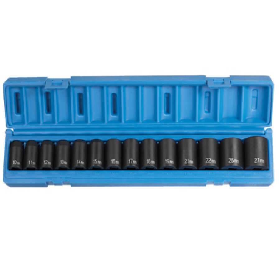 1/2 In Dr Std 6 Pt Metric Impact Socket Set - 14-Pc
