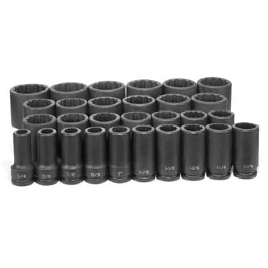 3/4 In Dr Deep Fractional 12 Pt Impact Socket Set - 29-Pc
