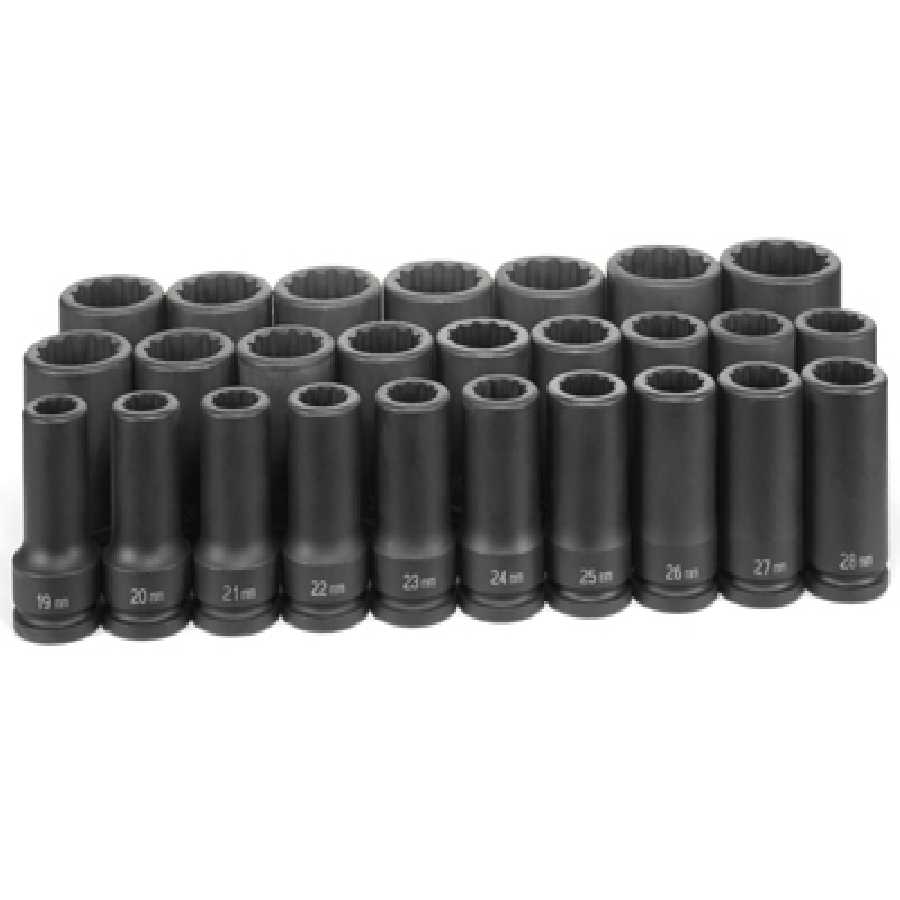 3/4 In Dr Deep Metric 12 Pt Impact Socket Set - 26-Pc