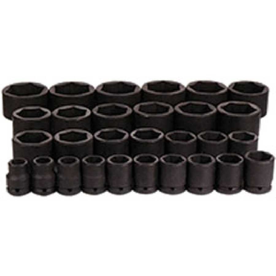 3/4 Inch Drive Std Fractional SAE 6 Pt Impact Socket Set - 29-Pc