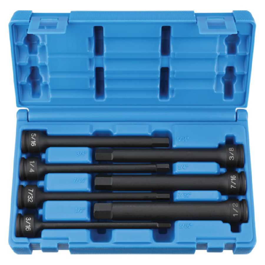 3/8 Inch Drive Fractional Hex Driver Set 6'' Length - 7-Pc