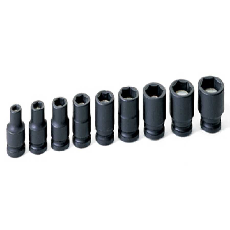 3/8 In Dr Std 6 Pt Fractional Magnetic Impact Socket Set - 9-Pc