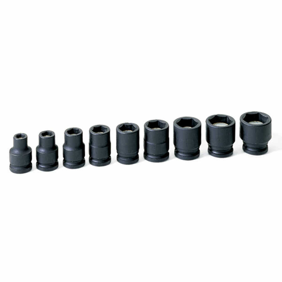 3/8 In Dr Std 6 Pt Fractional Magnetic Impact Socket Set - 9-Pc