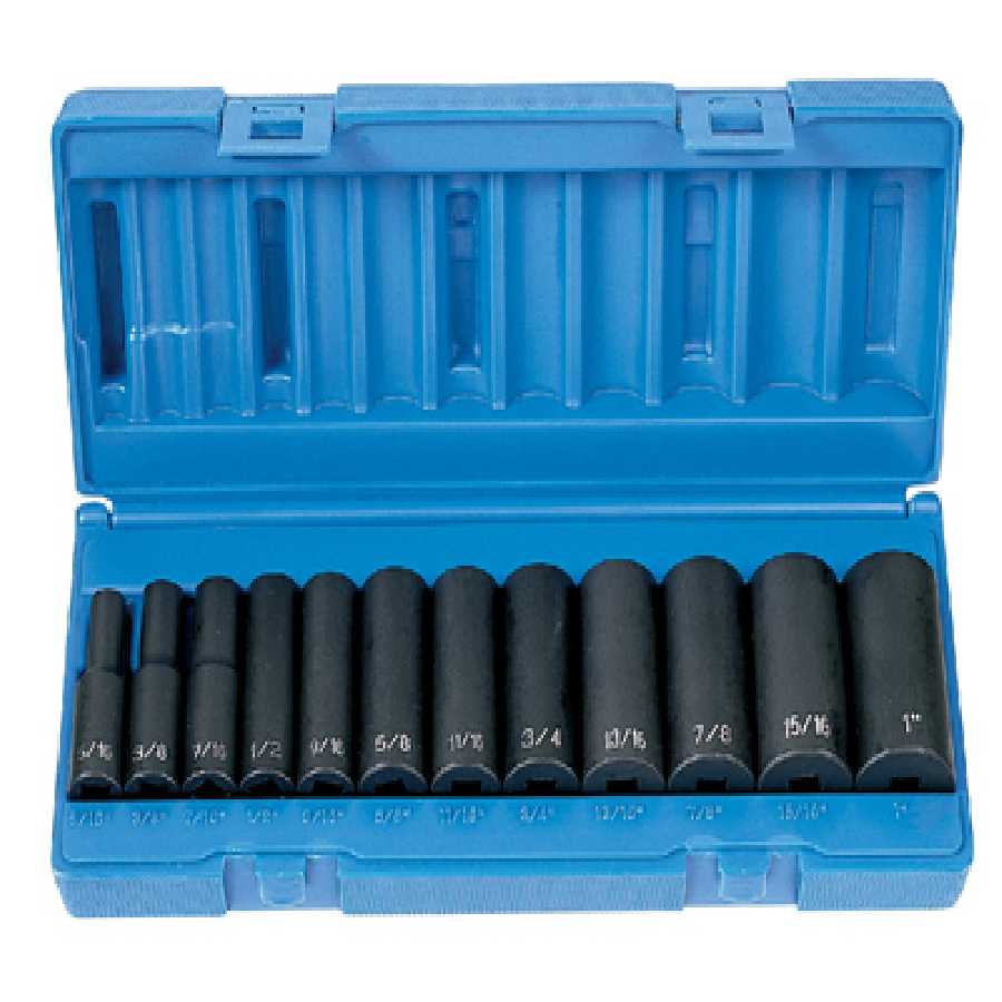 3/8 In Dr 12 Pt Deep Fractional Impact Socket Set - 12-Pc