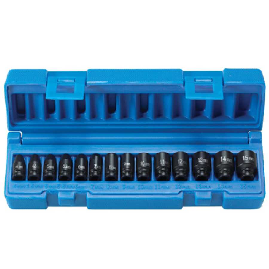 1/4 In Dr 6 Pt Std Metric Impact Socket Set - 14-Pc