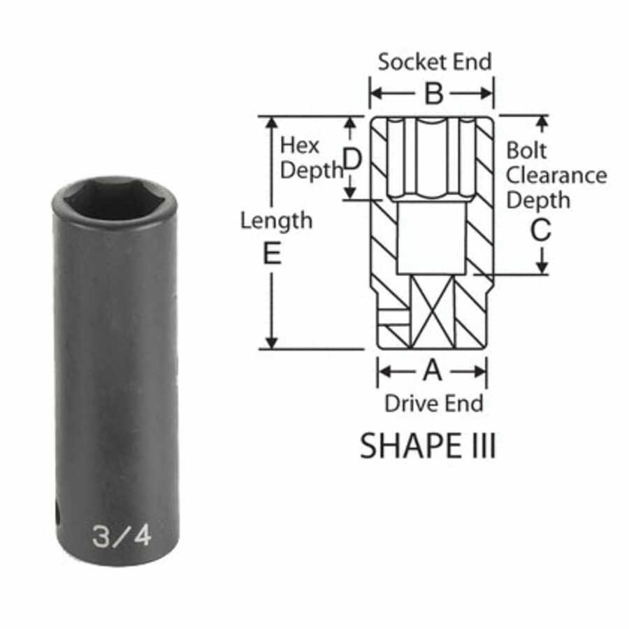 1/2 In Dr 6 Pt Deep Impact Socket - 2-1/4 In