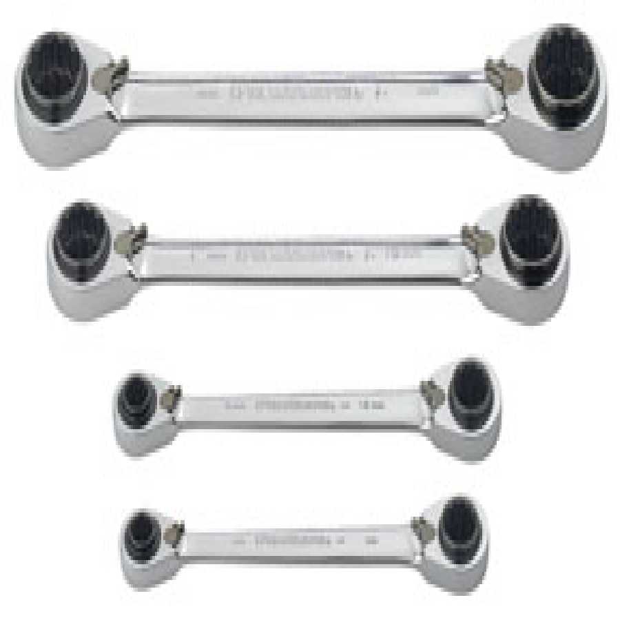 QuadBox Double Box Metric Ratcheting Wrench Set 4 Pc