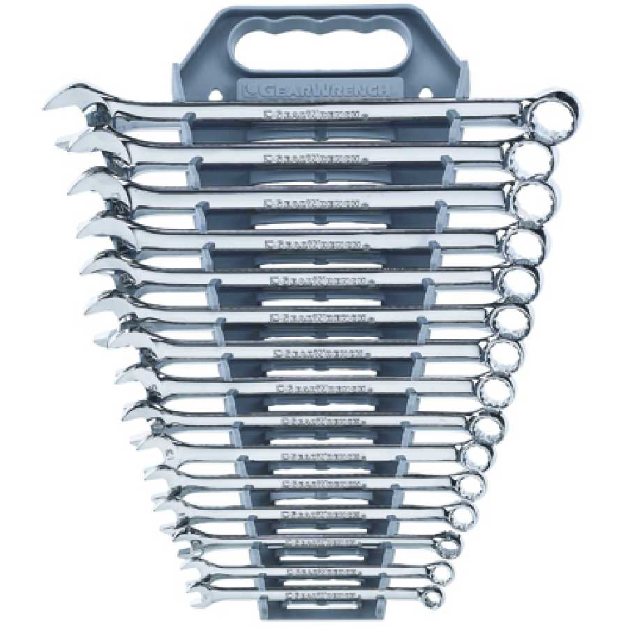 Long Pattern Metric Non-Ratcheting Combination Wrench Set 15 Pc