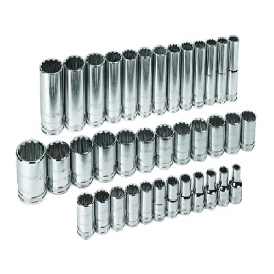 1/2 Inch Drive Metric 12 Pt Standard & Deep Socket Set 37 Pc