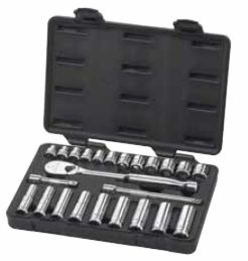 24 Pc. METRIC 6 Pt. & 12 Pt. Standard & Deep Socket Set 3/8 DRIVE