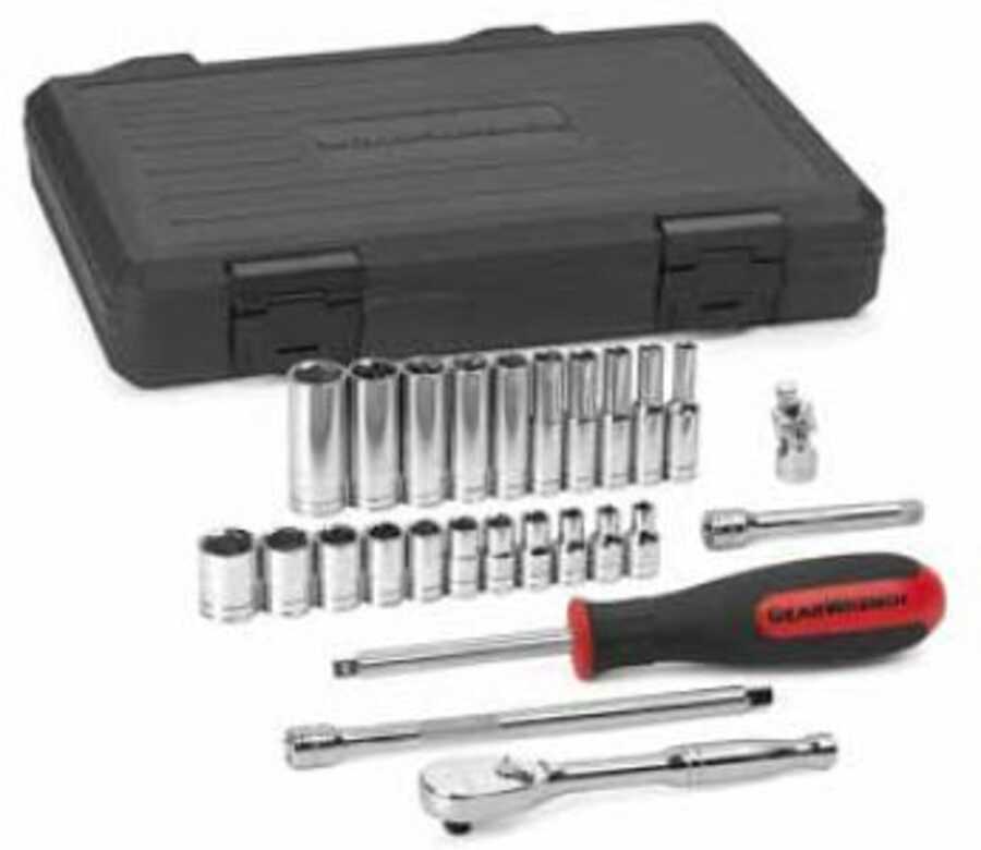 26 Pc. SAE 6 Pt. Standard & Deep Socket Set 1/4" DRIVE