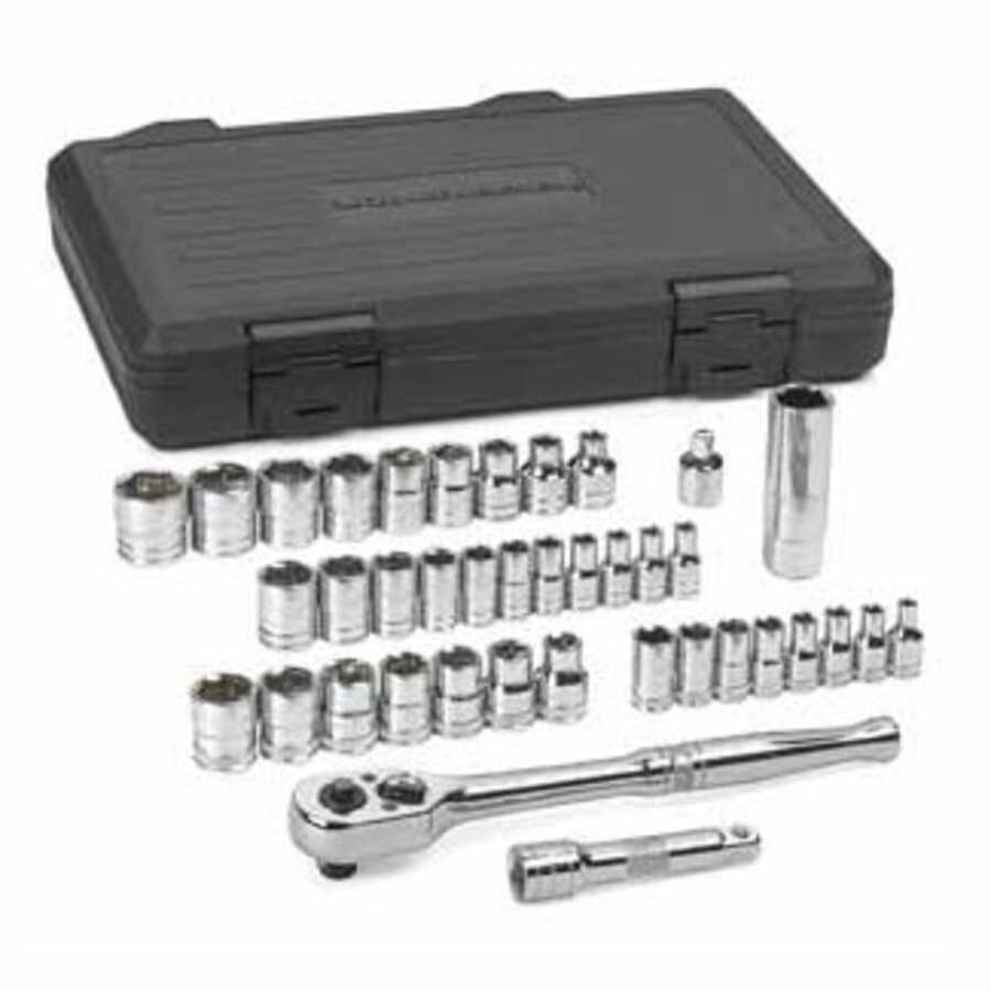SAE/Metric Socket Set with Ratchet Handle 1/4" Drive 6 Point Ultra Steel 23Pc