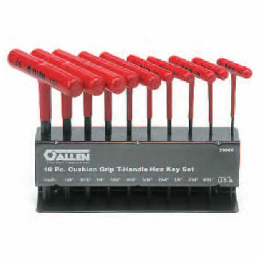 Cushion-Grip T-Handle SAE Hex Key Set w/ Stand 9 In L - 10-Pc