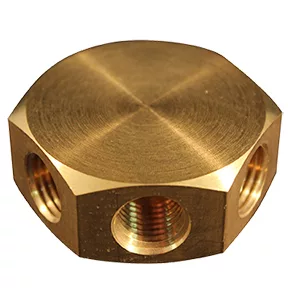 Solid Brass Flat Hex Shape 3 in 1 Air Manifold - 1/4" Female NPT