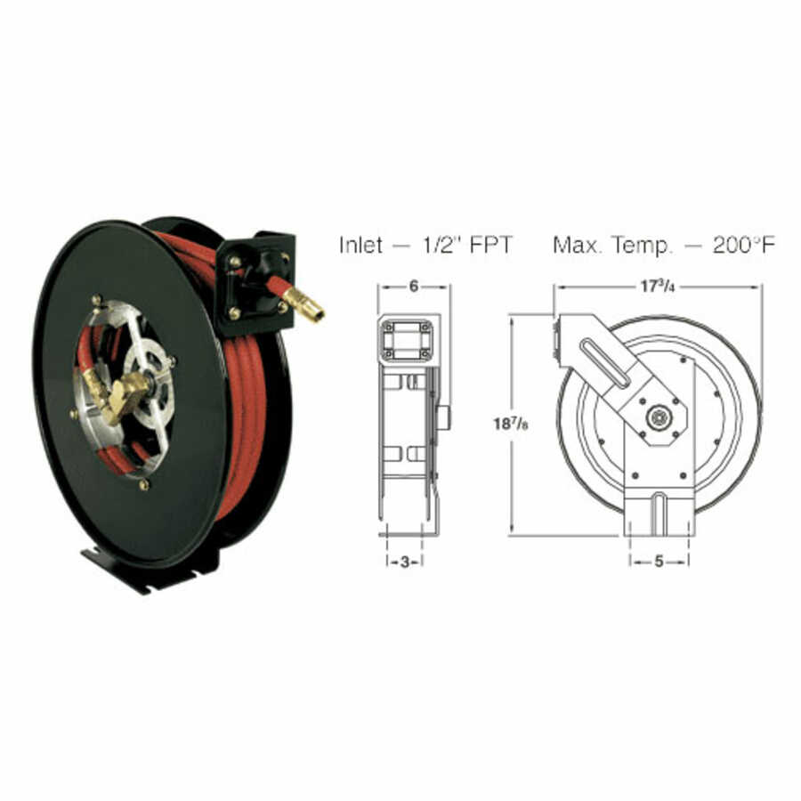 Unitract Series Air Hose Reel with 3/8" x 50 Ft Red Rubber Hose