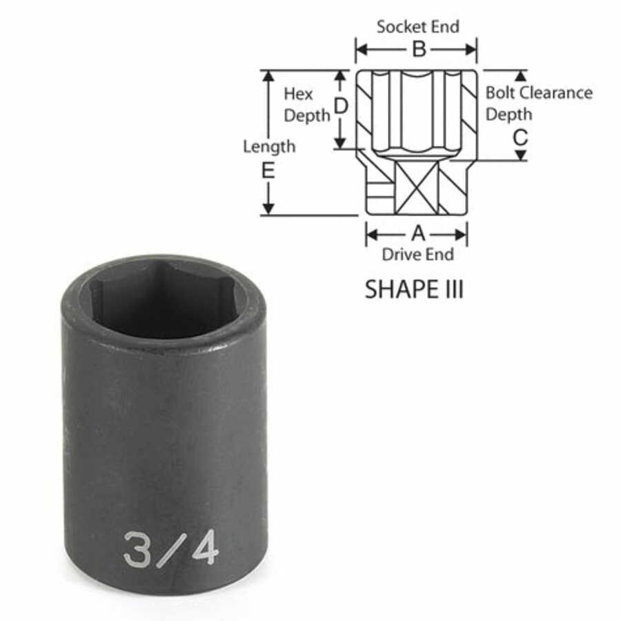 Grey Pneumatic Socket 2056R 1/2” Drive 1-3/4" 6-Point Impact Socket New 