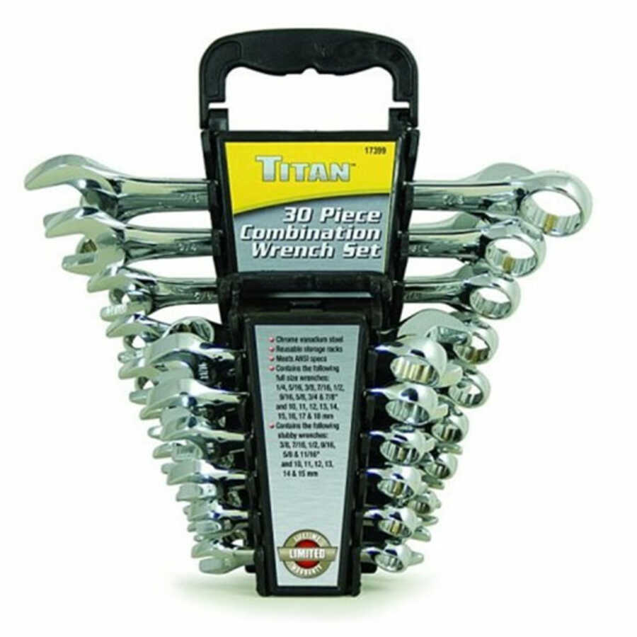 SAE Metric Standard & Stubby Combination Wrench Set 30-Pc