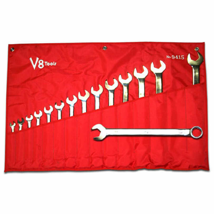 Long Pattern Combination Wrench Set SAE 15-Pc