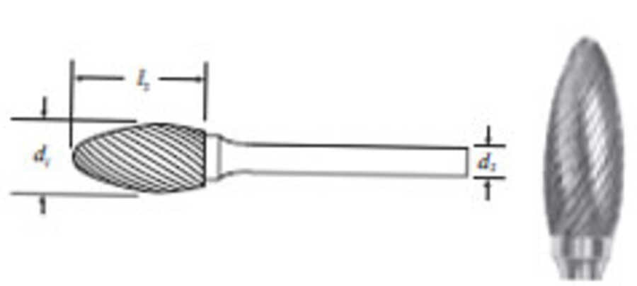 Carbide Flame Shape Burs (SH-5L6) Single Cut 1/2"