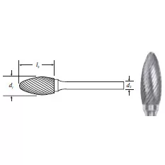 Carbide Flame Shape Bur (SH-2) Single Cut 5/16"