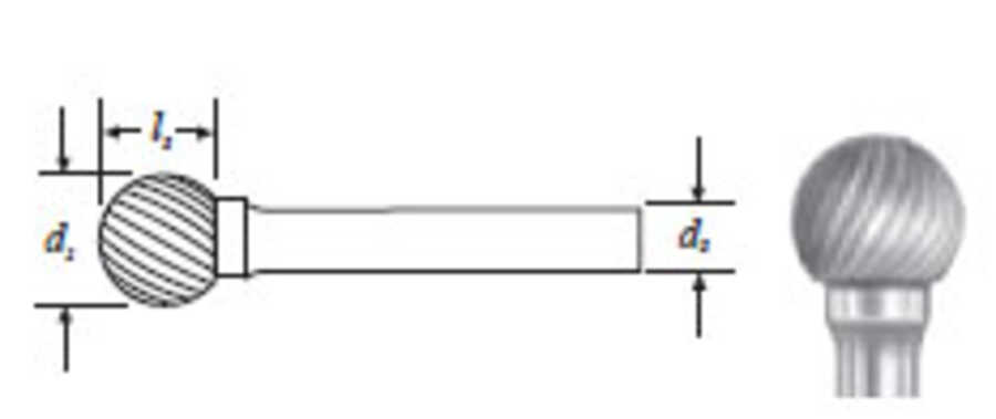 Carbide Ball Shape Bur (SD-1L6) Single Cut 1/4"