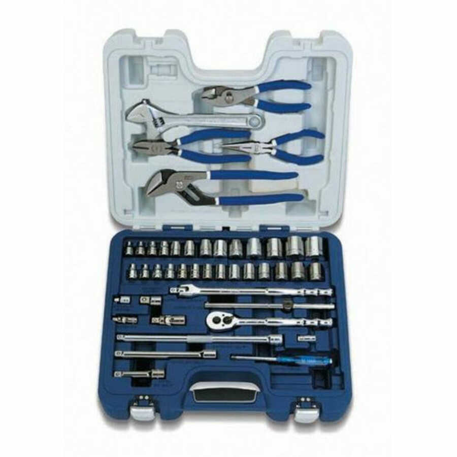 3/8 Inch Drive 6 Point SAE Metric Socket, Screwdriver and Pliers