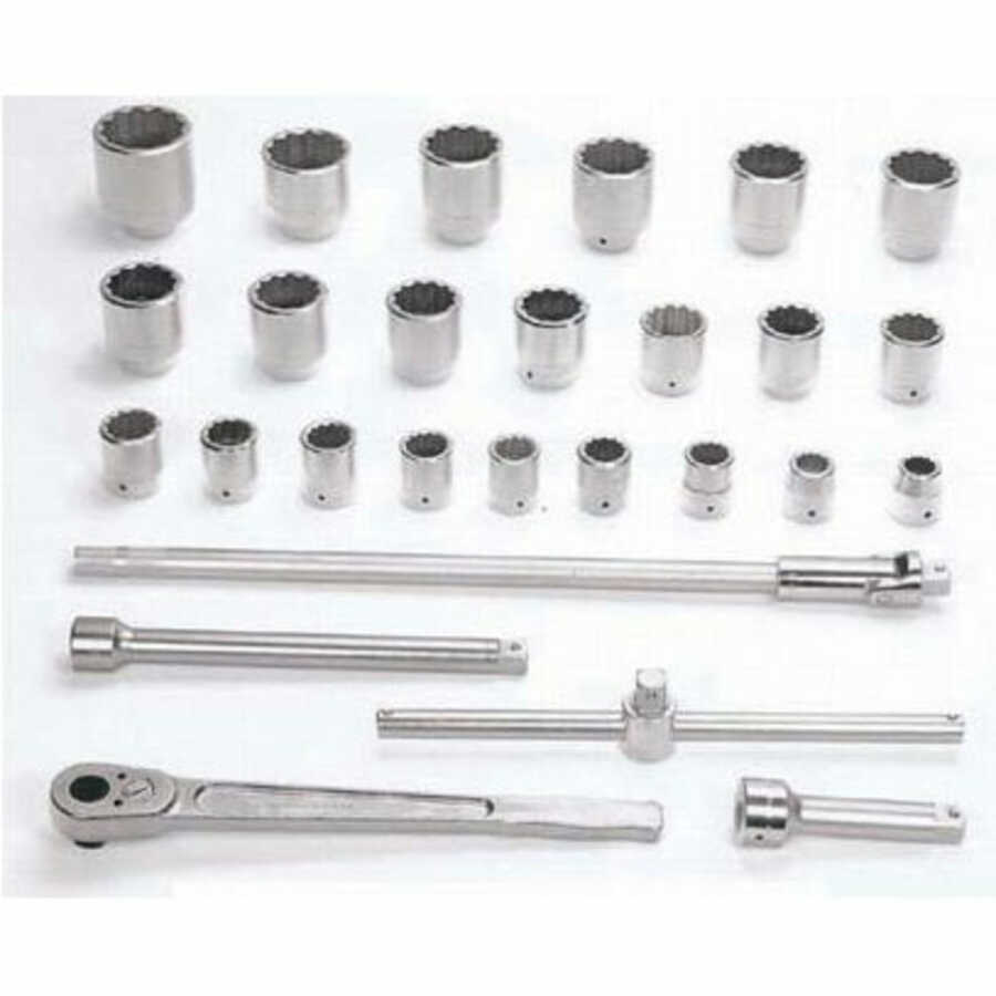 27 pc 1" Drive -Point SAE Shallow Socket and Drive Tool Set Pack