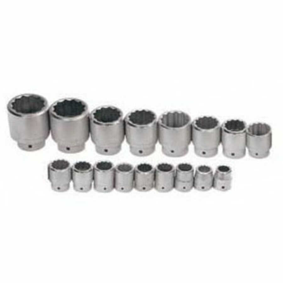 17 pc 1" Drive 12-Point SAE Shallow Socket Set Packed Cardboard