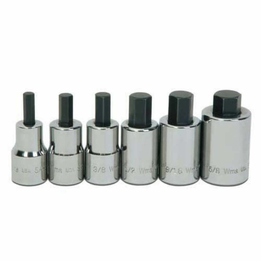 6 pc 1/2" Drive -Point Bit Standard Hex Bit Socket Set on Rail a