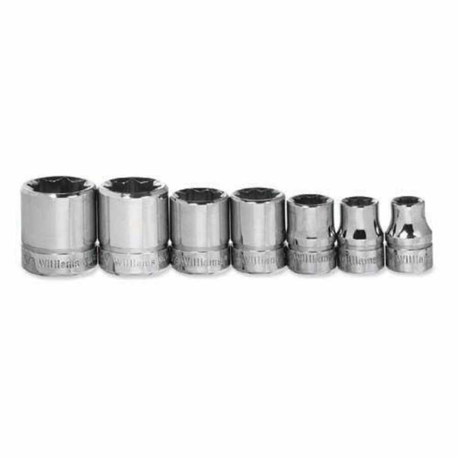 7 pc 1/4" Drive 12-Point SAE Shallow Socket Set on Rail and Clip