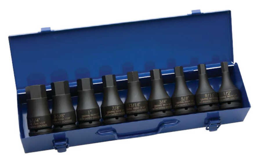 9 pc 3/4" Drive -Point SAE Hex Driver One pc Impact Hex Bit Driv