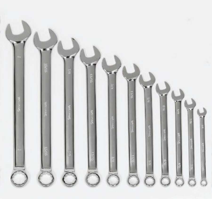 11 Piece Combination Wrench Set, 12 Point, SAE, in Vinyl Pouch (
