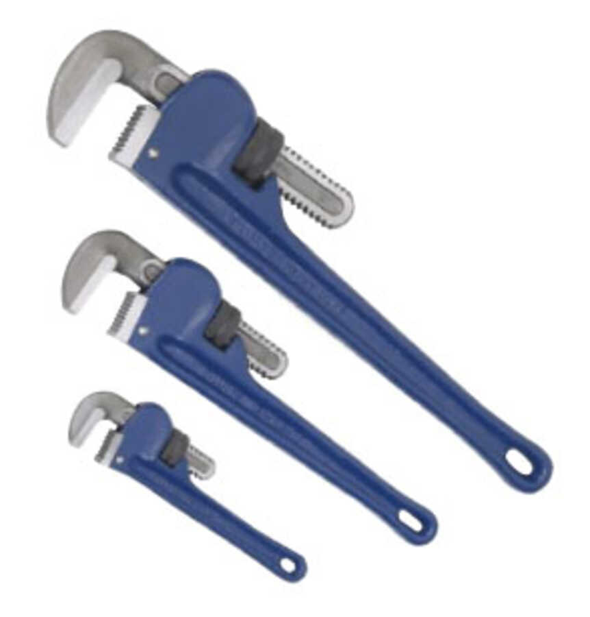 3 Piece Cast Iron Pipe Wrench Set (8", 12", and 18")