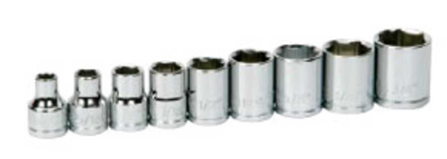 9 Piece 3/8" Drive Shallow 6 Point SAE Socket Set on Clip Rail